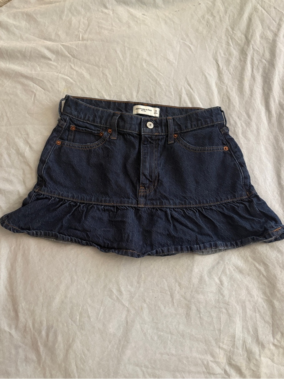 Abercrombie&fitch Dark Blue Denim Ruffle Hem Mini Skirt